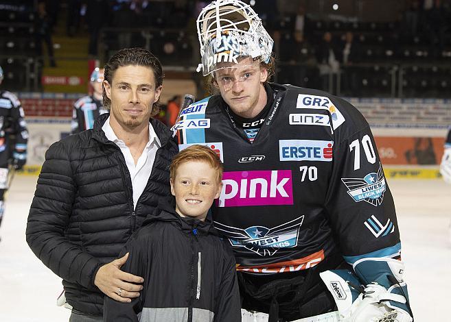 Im Bild: Spieler des Abends Tormann David Kickert (EHC Liwest Black Wings Linz), Eishockey,  EHC Liwest Black Wings Linz vs EC KAC