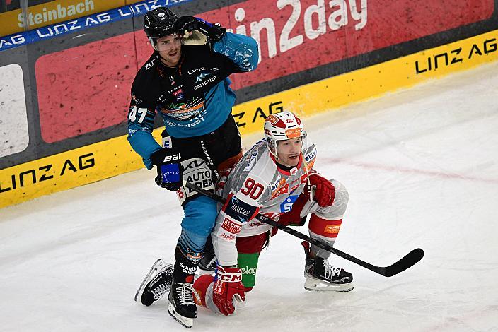 Logan Roe (Steinbach Black Wings Linz), Matthew Fraser (EC KAC) 41. Runde ICE, Steinbach Black Wings Linz vs EC KAC, Linz AG Eisarena 