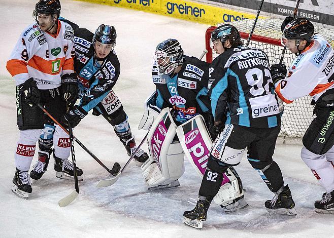 Moritz Matzka (EHC Liwest Black Wings Linz), Troy Rutkowski (EHC Liwest Black Wings Linz), Tormann Michael Ouzas (EHC Liwest Black Wings Linz) EHC Liwest Black Wings Linz - Graz 99ers, Play Offs, Viertelfinale