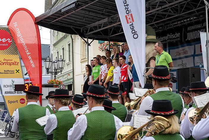 Die Trikotträger mit Benjamin Eckerstorfer (AUT, Team Österreich), Frank Aron Ragilo (EST, Cannibal Team) im Gelben Trikot, Moritz Hörandtner (AUT, Team Oberösterreich), Henry Neff (USA, LUX/CTS p/b Specialized), Artem Shmidt (USA, Cannibal Team) , Rohrbach - Rohrbach, Int. "Keine Sorgen" Junioren Rundfahrt UCI Kat. 2.1 MJ