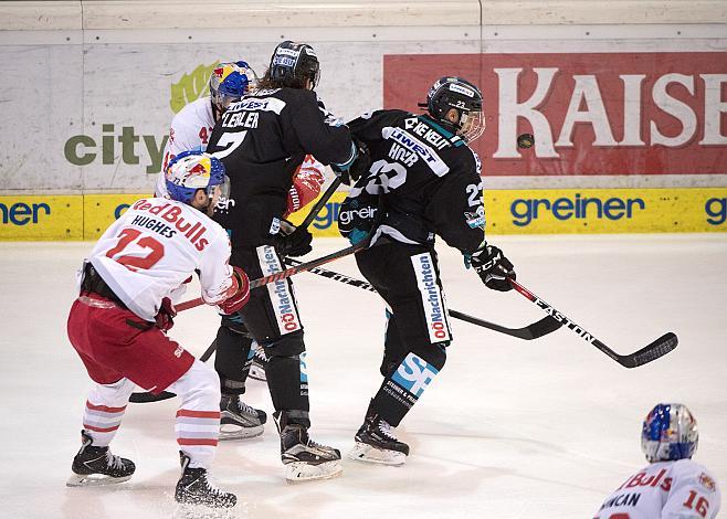 Brian Lebler (EHC Liwest Black Wings Linz), Fabio Hofer (EHC Liwest Black Wings Linz)  EHC Liwest Black Wings Linz vs EC Red Bull  Salzburg 6. Semifinale