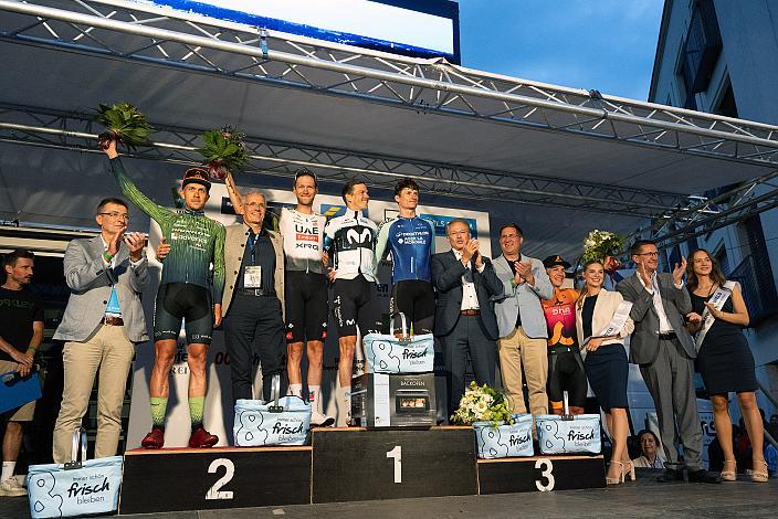 Podest Herren 5. Platz Riccardo Zoidl (AUT, Hrinkow Advarics), 2. Platz Felix Grossschartner (AUT, UAE Team Emirates - XRG), Sieger Gregor Mühlberger (AUT, Movistar Team), 3. Platz Felix Gall (AUT, Decathlon AG2R La Mondiale Team), 4. Platz Josef Dirnbauer (AUT, Cycling Team Schwingshandl), Herrenrennen, Kriterium Wels
