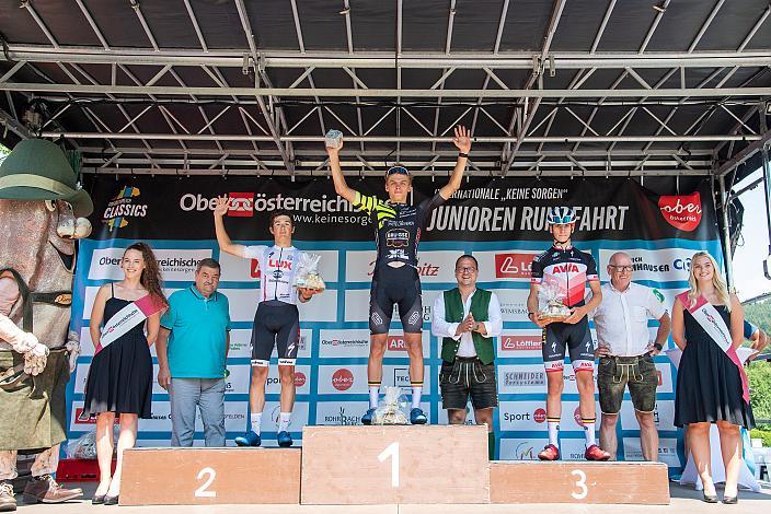 Siegerpodest 3. Etappe, 2. Platz Andrew August (USA, Lux/CTS p/b Specialized), Sieger Artem Shmidt (USA, Cannibal Team), 3. Platz Jens Verbrugghe (BEL, AVIA-Rudyco Cycling Team)1 Bad Wimsbach - Strass im Attergau, Int. "Keine Sorgen" Junioren Rundfahrt UCI Kat. 2.1 MJ