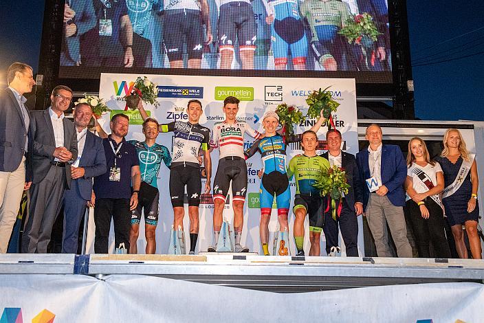 Das Siegerpodest, 4. Platz Sebastin Schönberger (AUT, B&B Hotels P/B KTM), 2. Platz Michael Gogl (AUT, Team Qhubeka Assos),  Sieger Patrick Konrad (AUT, Bora - Hansgrohe), 3. Platz Daniel Lehner (AUT, Team Felbermayr Simplon Wels), 5. Platz Raphael Hammerschmid (AUT, Hrinkow Advarics Cycleang Team) 