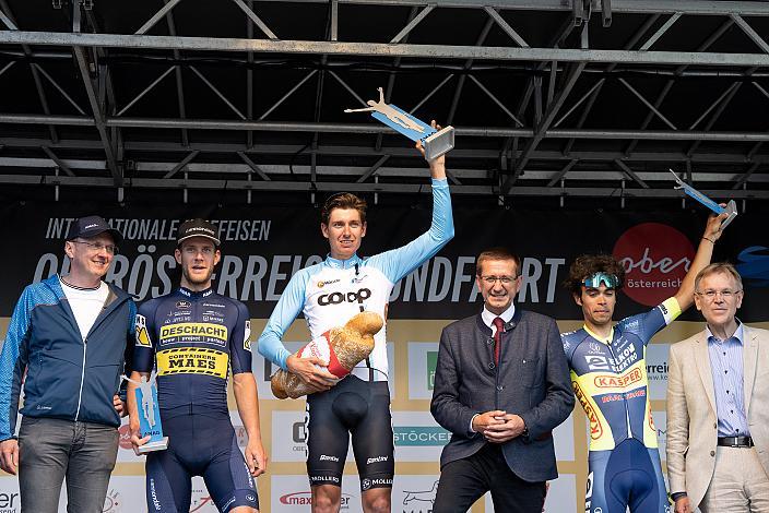 Siegerpodest 2. Platz Daan Soete (BEL, Team Deschacht - Group Hens - Containers Maes), Sieger Andreas Stokbro Nielsen (NOR, Team Coop), 3Platz Jakub Toupalik (CZE, Team Elkov Kasper), Wels Max.Center - Amag Ranshofen,  Int. Raiffeisen Oberösterreich Rundfahrt UCI Kat. 2.2