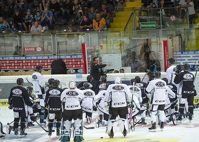Head-Coach Troy Ward (EHC Liwest Black Wings Linz) und das Team 2018/2019, EHC Liwest Black Wings Linz