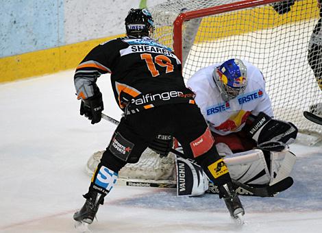 Rob Shearer Liwest Black Wings Linz vor Reinhard Divis EC Red Bull Salzburg