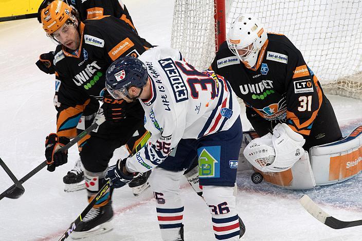Maxime Lamarche (Steinbach Black Wings Linz), Csanad Erdely (Hydro Fehervar AV 19), Tormann Jared Coreau (Steinbach Black Wings Linz)  Steinbach Black Wings Linz vs Fehervar AV19, bet-at-home ICE Hockey League