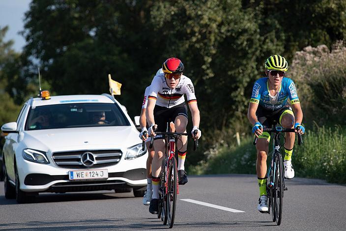 Cederic Abt (GER, Team Deutschland), Kenay De Moyer (BEL, Acrog-Tormans BC), Leo Gullickson (USA, LUX/Sideshow p/b Specialized) 46. Int. Keine Sorgen,  Junioren Rundfahrt UCI Kat. MJ 2.1, 1. Etappe Haid/Ansfelden - Marchtrenk