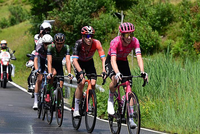 Die Ausreisser mit Riccardo Zoidl (AUT, Hrinkow Advarics), Bob Jungels (LUX, Ineos Grenadiers), Luca Vergallito (ITA, Alpecin-Deceuninck Development Team), Sean Quinn (USA, EF Education - EasyPost), am Furkajoch, Team UAE Team Emirates - XRG, 5. Etappe Feldkirch - Feldkirch,  Tour of Austria
