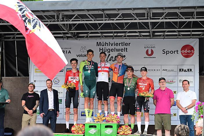 Podest Herren Elite und U23, v.l. Philipp Hofbauer (AUT, WSA KTM Graz pb Leomo), Patrick Gamper (AUT, Bora - Hansgrohe), Staatsmeister Zeitfahren Felix Grossschartner (AUT, UAE Team Emirates), 3. Platz  Johannes Hirschbichler (AUT, RC Steirisches Salzkammergut), Adrian Stieger (AUT, Hrinkow Advarics), Sebastian Putz (AUT, Tirol KTM Cycling Team),