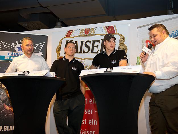 Manager Christian Perthaler, Robert Lukas, Brian Lebler, Martin Derler,  Liwest Black Wings Linz
