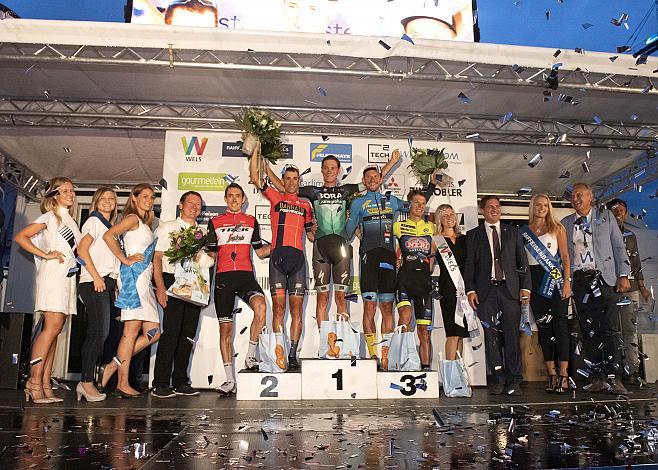 v.l. Michael Gogl (AUT, Trek - Segafredo), Vincenzo Nibali (ITA, Bahrain Merida Pro Cycling Team), Felix Grossschartner (AUT, Bora - Hansgrohe), Matthias Krizek (AUT, Team Felbermayr Simplon Wels), Sebastian SchÃ¶nberger (AUT, Neri Sottoli - Selle Italia - KTM), Wels Innenstadtkriterium
