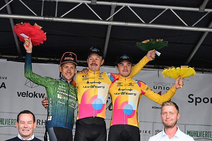 Podest. 2. Platz Riccardo Zoidl (AUT, Hrinkow Advarics), Sieger des Rennens Alexander Konychev (ITA, Team Vorarlberg), 3. Platz Emanuel Zangerle (AUT, Team Vorarlberg), Herren Elite, U23, Cycling League Austria Radliga, Mühlviertler Hügelwelt Classic Elite Damen, Königswiesen, OÖ