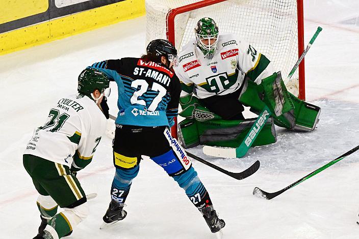 Shawn St.Amant (Steinbach Black Wings Linz), Tormann Bence Balizs (FTC-Telekom), 17. Runde ICE, Steinbach Black Wings Linz vs Team Ferencvarosi Torna Club FTC-Telekom (HUN), Linz AG Eisarena 