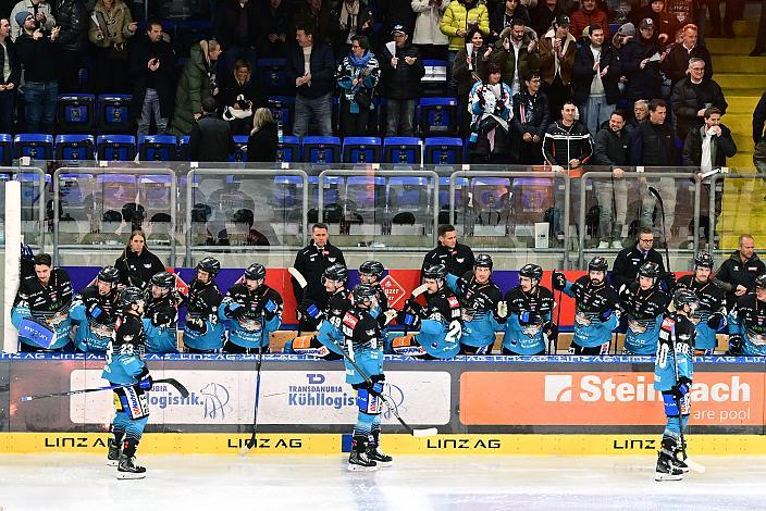 Die Steinbach Black Wings Linz feiern das Tor zum 2 zu 1 durch Stefan Gaffal (Steinbach Black Wings Linz), 23. Runde ICE, Steinbach Black Wings Linz vs HCB Suedtirol Alperia, Linz AG Eisarena 