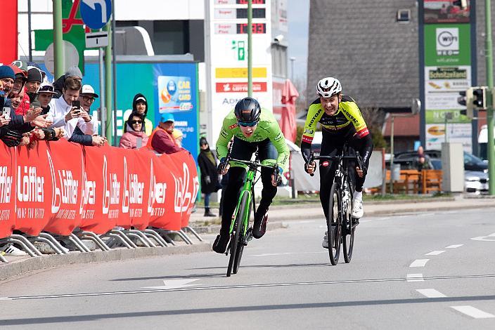 Sieger Rainer Kepplinger (AUT, Hrinkow Advarics), 2. Platz Matthias Reutimann (SUI, Team Vorarlberg), Herren Elite, U23, Radliga, 60. Raika Kirschbluetenrennen, Wels, Oberösterreich