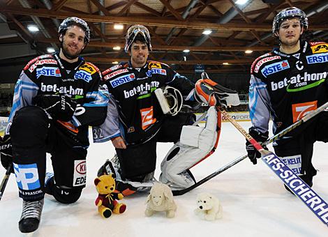 Reid Cashman, Alex Westlund und Philipp Lukas sammeln Stofftiere fuer einen guten Zweck. "Teddy Bear Toss", Liwest Black Wings Linz vs. KHL Medvescak Zagreb
Reid Cashman, Alex Westlund und Philipp Lukas sammeln Stofftiere fuer einen guten Zweck.