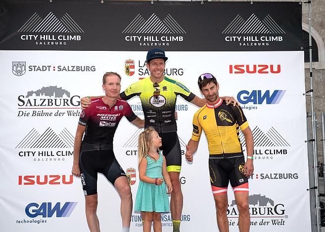 Jedermann über 40, Podest 1. Sander Vonk, 2. Rudi Nussbaumer 3. Simon Krutter, City Hill Climb Salzburg, Festung Hohensalzburg, Radsport, Bergrennen