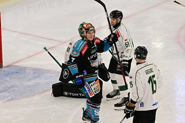Brian Lebler (Steinbach Black Wings Linz) feiert das Tor  zum 1. zu 1, Win2Day ICE Hockey League,  Steinbach Black Wings Linz vs Olimpija Ljubljana,  Linz AG Eisarena