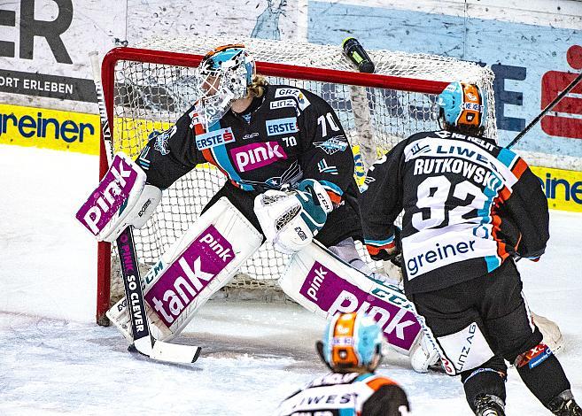 Im Bild: Tormann David Kickert (EHC Liwest Black Wings Linz),  Eishockey,  EHC Liwest Black Wings Linz vs Spusu Vienna Capitals