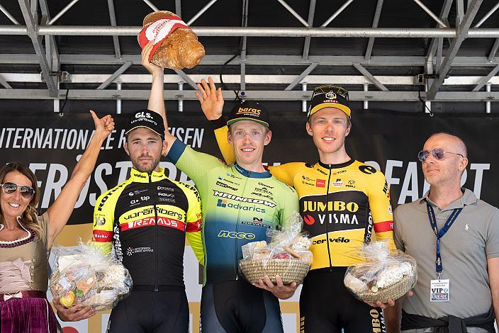 Siegerpodest Gesamt, 2. Platz Alexis Guerin (FRA, Team Vorarlberg), Sieger Rainer Kepplinger (AUT, Hrinkow Advarics), 3. Platz Johannes Staune-Mittet (NOR, Team Jumbo-Visma)  St.Florian, Asten - Resort Hinterstoder, Höss, Int. Raiffeisen Oberösterreich Rundfahrt UCI Kat. 2.2