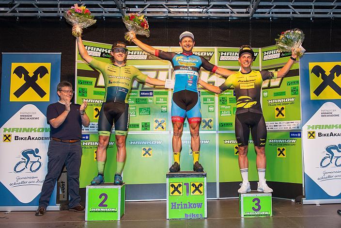 Podest Elite, v.l. 2. Platz Marvin Hammerschmid (AUT, Hrinkow Advarics Cycleang Team), Sieger Daniel Federspiel (AUT, Team Felbermayr Simplon Wels), 3. Platz Wolfgang Krenn (AUT, Bike Team Kaiser)  23. Int. ASVÖ - HRINKOW MTB-City Kriterium Steyr,  ÖRV, Radsport, Mountainbike