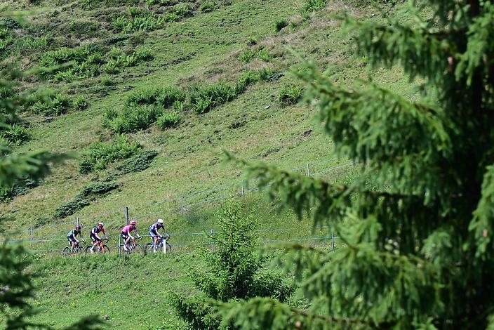 Die Ausreisser mit Riccardo Zoidl (AUT, Hrinkow Advarics), Bob Jungels (LUX, Ineos Grenadiers), Luca Vergallito (ITA, Alpecin-Deceuninck Development Team), Sean Quinn (USA, EF Education - EasyPost), am Furkajoch, Team UAE Team Emirates - XRG, 5. Etappe Feldkirch - Feldkirch,  Tour of Austria