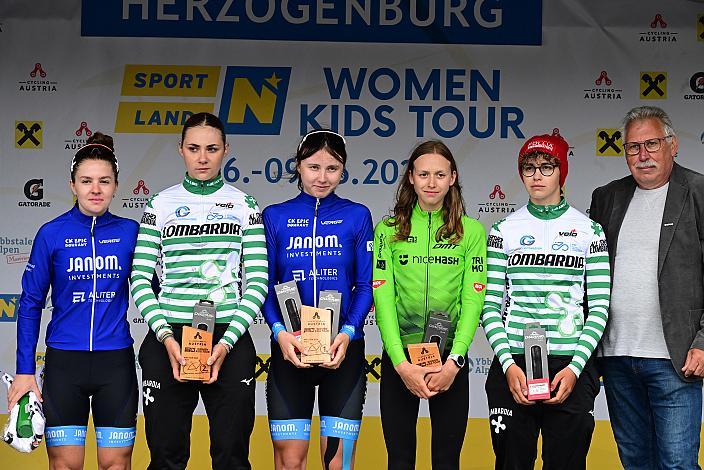 Podest U17, Mädchen Siegerin Karolina Hajdukova (SVK, CK EPIC Dohnany) 2. Platz Isabella De Angelis (ITA, Team Lombardia), 3. Platz Natalia Letkova (Slowakei), 4. Masa Zalig (Sloweniene)5. Anna Bonassi (ITA, Team Lombardia), Zeitfahren Herzogenburg, 3. Etappe Sportland NOE Kids Tour