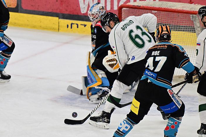 Tormann Rasmus Tirronen (Steinbach Black Wings Linz), Nick Bonino (Olimpija Ljubljana) Win2Day ICE Hockey League,  Steinbach Black Wings Linz vs Olimpija Ljubljana,  Linz AG Eisarena 
