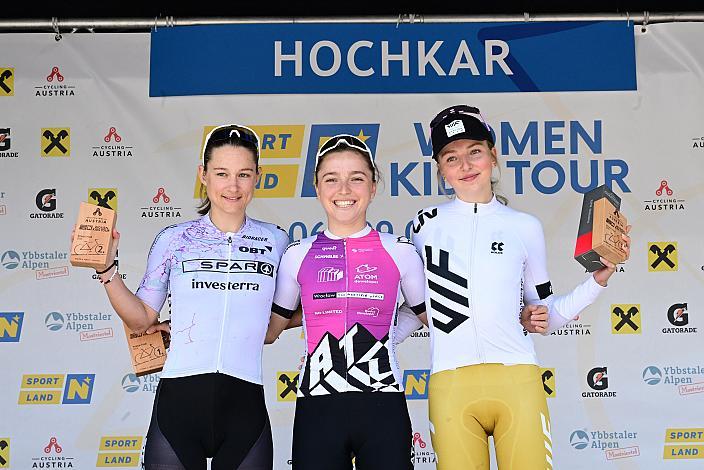 Podest Etappe. 2.Platz Lea Fuchs (SUI, Spar CTO Woman), Siegerin Malwina Mul (POL, MAT Atom Deweloper Wroclaw),, 3. Platz Karolina Spicarova (CZE, VIF Cycling Team)  Ybbsitz - Hochkar,,  4. Etappe Sportland NOE WOMEN Tour