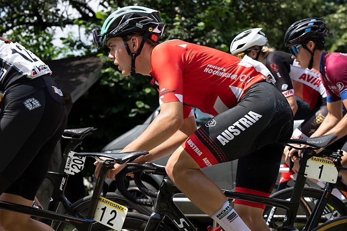 Im Roten Trikot des besten Österreichers Benjamin Eckerstorfer (AUT, Team Österreich), Bad Wimsbach - Strass im Attergau, Int. "Keine Sorgen" Junioren Rundfahrt UCI Kat. 2.1 MJ