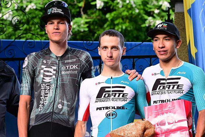 2.Platz Balint Feldhofer (HUN, TEAM UNITED SHIPPING), Sieger 1. Etappe Lorenzo Galimberti (ITA, Petrolike). 3. Platz Edgar David Cadena (ITA, Petrolike) 1. Etappe Linz - Pöstlingberg, 15. Int. Raiffeisen OÖ-Radrundfahrt UCI Kat. 2.2