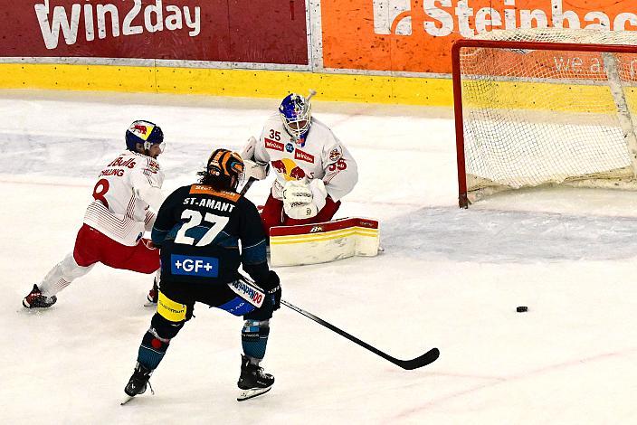 Ernest Schilling (EC Red Bull Salzburg), Shawn St.Amant (Steinbach Black Wings Linz), Tormann Atte Tolvanen (EC Red Bull Salzburg)Steinbach Black Wings Linz vs EC Red Bull Salzburg, Playoffs, 2. Viertelfinale, Linz AG Eisarena 