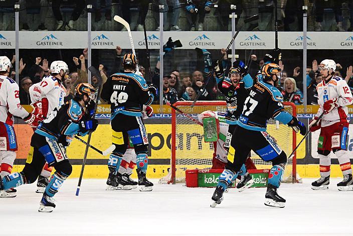 Ken Ograjensek (Steinbach Black Wings Linz) jubelt über das 1. zu 0, Semifinale 6, Win2Day ICE Hockey League, 2. Semifinale, Steinbach Black Wings Linz vs EC KAC,  Linz AG Eisarena 