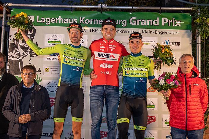 Podest, Kriterium 2. Platz Jonas Rapp (GER, Hrinkow Advarics Cycleang), Sieger Felix Ritzinger (AUT, WSA KTM Graz), 3. Platz Stefan Kolb (AUT, Hrinkow Advarics Cycleang Team), 30. Peter Dittrich Gedenkrennen - Lagerhaus Korneuburg Grand Prix ÖRV RadLiga  Klein-Engersdorf, Herren