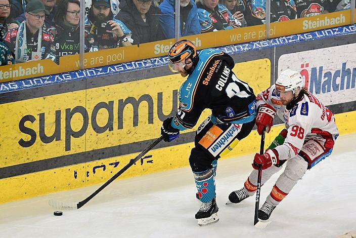 Sean Collins (Steinbach Black Wings Linz), Daniel Obersteiner (EC KAC) Semifinale 2, Win2Day ICE Hockey League, 2. Semifinale, Steinbach Black Wings Linz vs EC KAC,  Linz AG Eisarena 