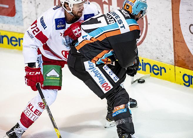 Im Bild: Siim Liivik (EC KAC), Andreas Kristler (EHC Liwest Black Wings Linz), Eishockey,  EHC Liwest Black Wings Linz vs EC KAC