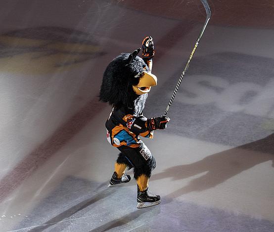 Das Steinbach Blackwings Linz Maskottchen Gonzo Jr Steinbach Black Wings Linz vs HC Tiwag Innsbruck - Die Haie, bet-at-home ICE Hockey League