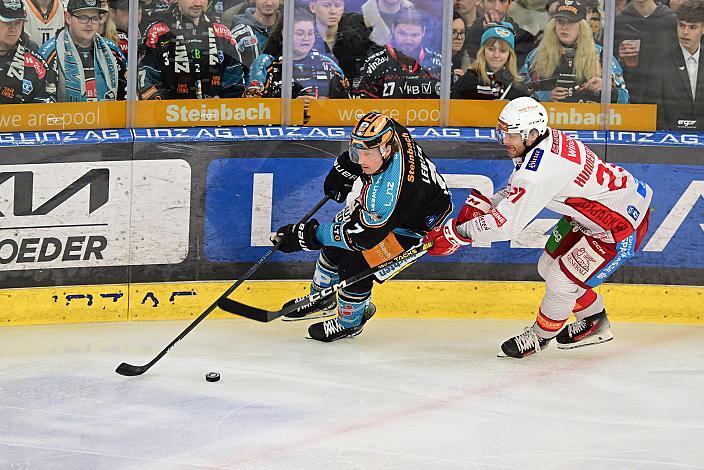 Brian Lebler (Steinbach Black Wings Linz), Thomas Hundertpfund (EC KAC), Semifinale 2, Win2Day ICE Hockey League, 2. Semifinale, Steinbach Black Wings Linz vs EC KAC,  Linz AG Eisarena 