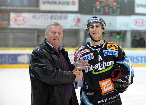 Spieler des Abends Daniel Oberkofler Liwest Black Wings Linz vs. KHL Medvescak Zagreb