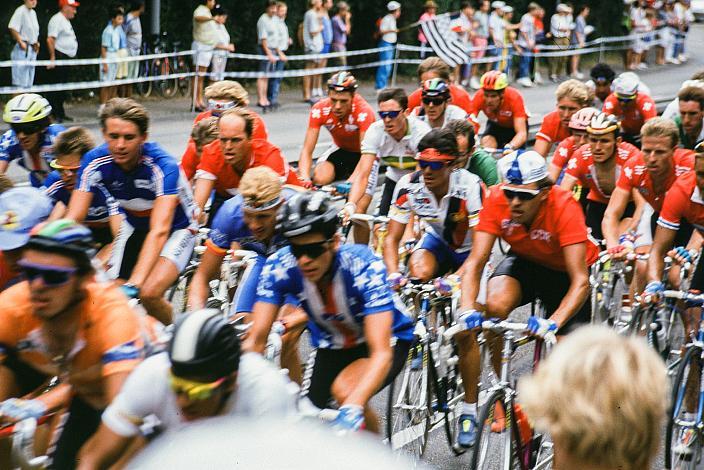 v.l. Bjarne Rijs (DEN), Andreas Kappes (GER) Herren Profi Rennen, Strasse WM Stuttgart, 1991