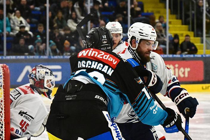 Jonathan Oschgan (Steinbach Black Wings Linz), Maretin Stajnoch (Hydro Fehervar AV 19), 34. Runde ICE, Steinbach Black Wings Linz vs Hydro Fehervar AV 19, Linz AG Eisarena 