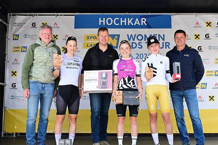 Podest Etappe. 2.Platz Lea Fuchs (SUI, Spar CTO Woman), Siegerin Malwina Mul (POL, MAT Atom Deweloper Wroclaw),, 3. Platz Karolina Spicarova (CZE, VIF Cycling Team)  Ybbsitz - Hochkar,,  4. Etappe Sportland NOE WOMEN Tour