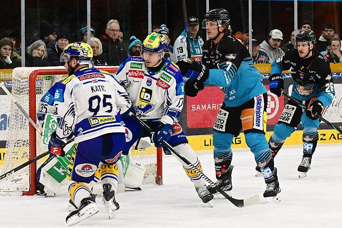 Brian Lebler (Steinbach Black Wings Linz), Arturs Kulda (EC iDM Wärmepumpen VSV), Mark Katic (EC iDM Wärmepumpen VSV), 36. Runde ICE, Steinbach Black Wings Linz vs EC iDM Wärmepumpen VSV), Linz AG Eisarena 