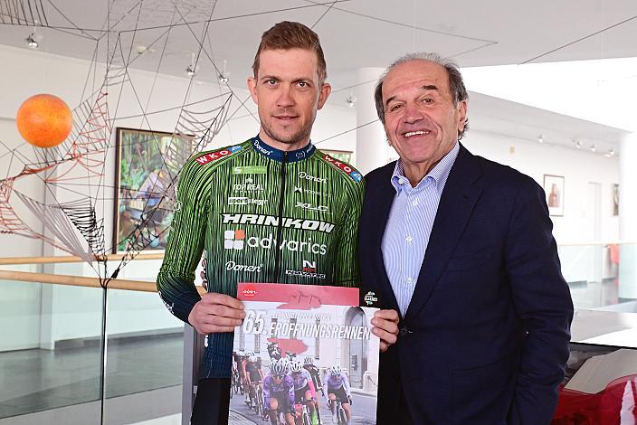 v.l. Riccardo Zoidl (AUT, Hrinkow Advarics), Paul Resch (Präsident LRV Oberösterreich), Pressekonferenz zum 65. Rad Saison Eroeffnungsrennen Leonding