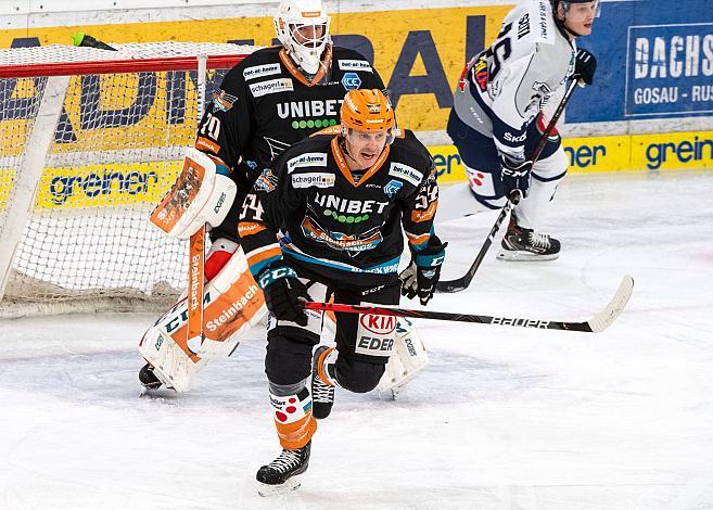 Tormann David Kickert (Steinbach Black Wings 1992), Oskars Bartulis (Steinbach Black Wings 1992), Black Wings Linz vs Hydro Fehervar AV 19,  Eishockey, Bet at Home ICE Hockey League