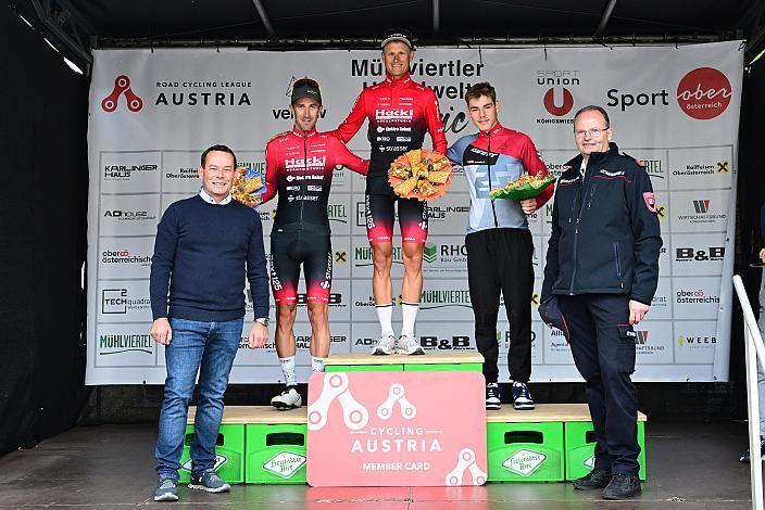 Podest Amateure,  Sieger Christian OBERNGRUBER (AUT, next125 Hackl-Leben), 2. Platz Rene PAMMER (AUT, next125 Hackl-Leben) 3. Maks Alfred BARRET MAUNZ  (AUT, BC Giant Stattegg) Bester Junior, Cycling League Austria Radliga, Mühlviertler Hügelwelt Classic Elite Damen, Königswiesen, OÖ