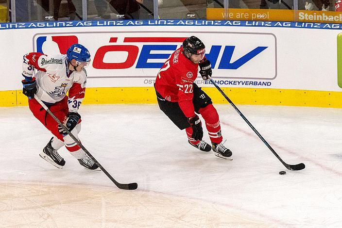 Jakub Krejcik (CZE), Stürmer Nico Feldner (AUT) Österreich vs Tschechische Republik, Eishockey Nationalteam, Testspiel Linz, Oberösterreich 