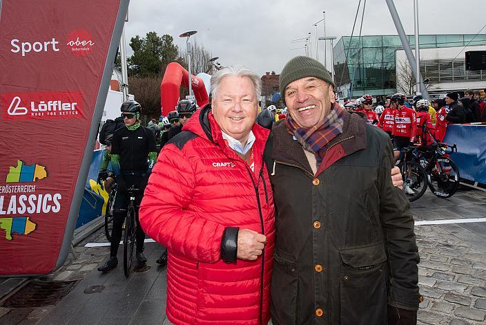 Harald J. Mayer (ÖRV, Präsident Österreichischer Radsportverband, Cycling Austria), Paul Resch (Präsident LRV Oberösterreich)  63. Saison Eroeffnung Leonding Herren, Road Cyling League Austria
